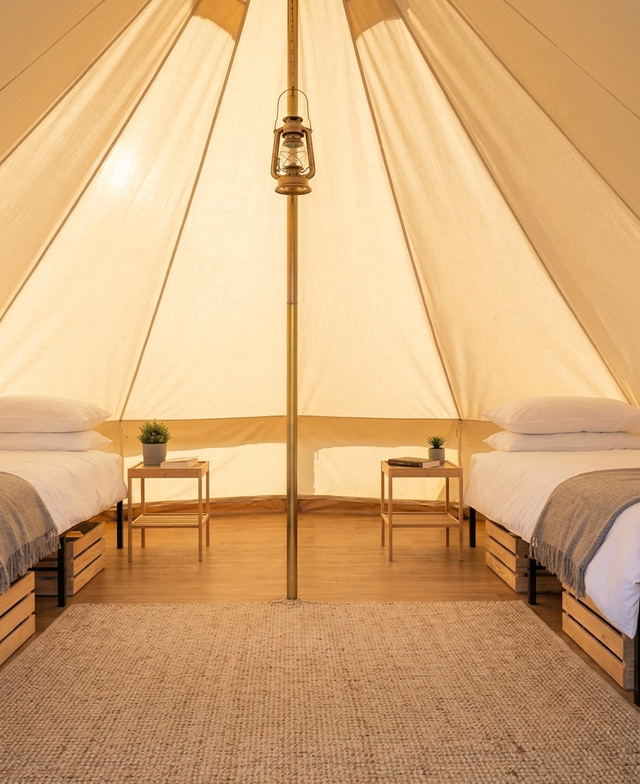 Bell tent interior — Wild Air Camp 2027
